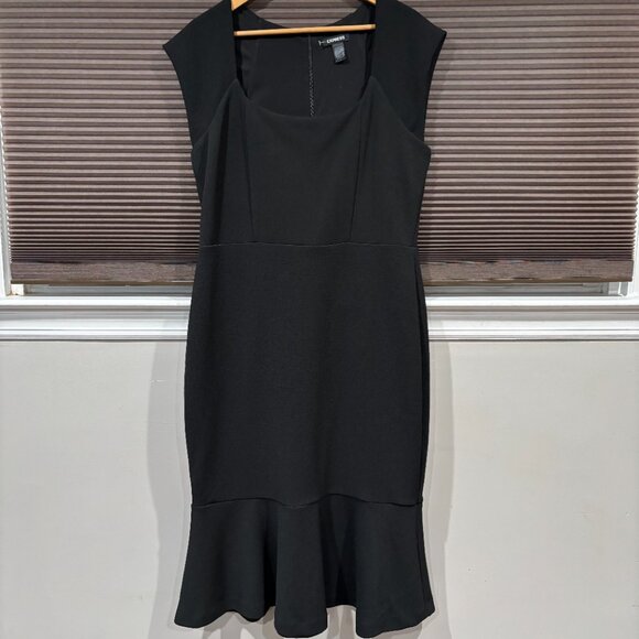 Square Neck Peplum Midi Sheath Dress Black SZ: Large - Picture 2 of 16